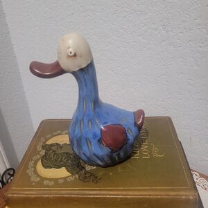 VTG Studio Pottery Bird Duck Blue Glazed Handmade Figurine Sculpture 6 x 3.5"